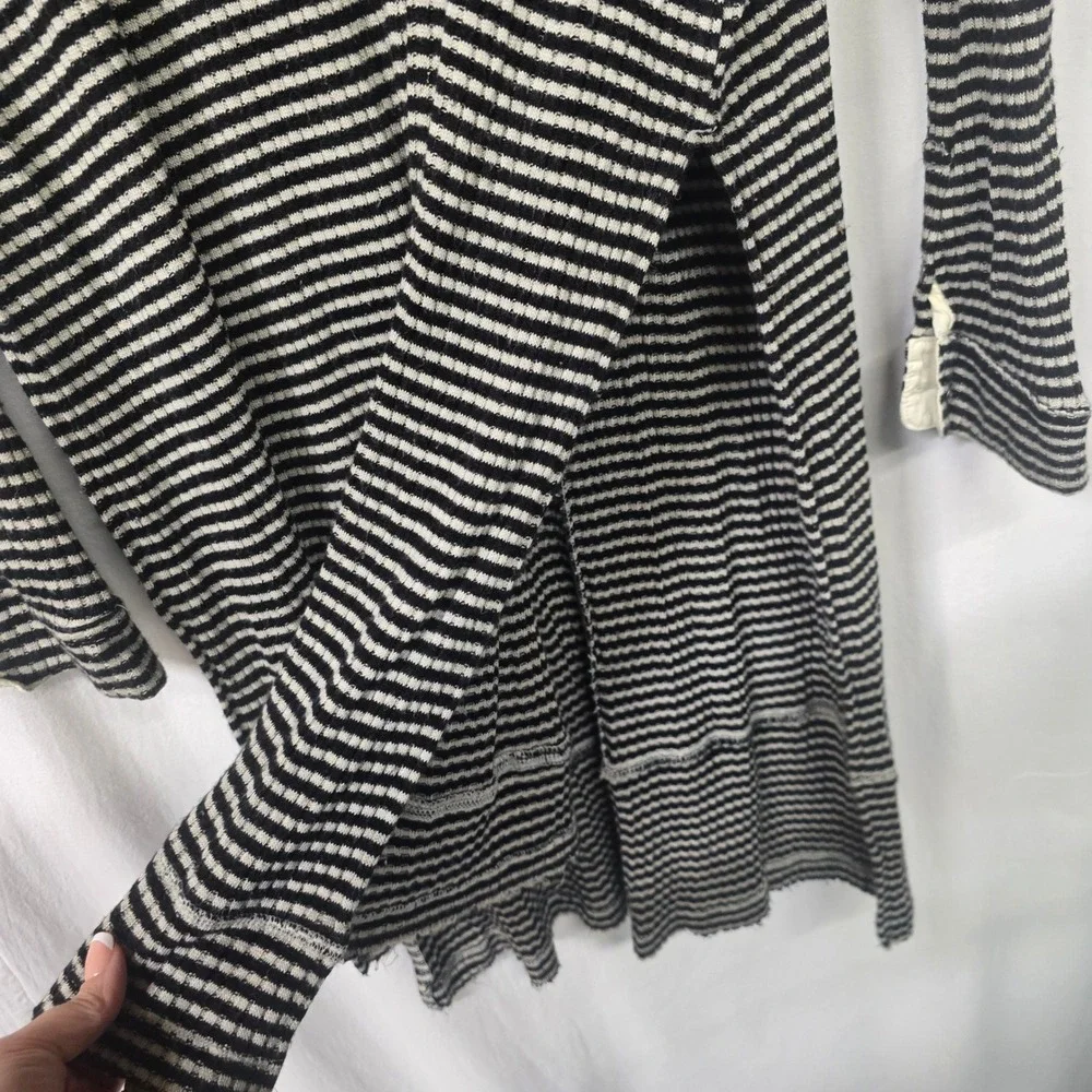 Free People We The Free Henley Tunic Women Large‎ Black White Striped Rayon Boho
